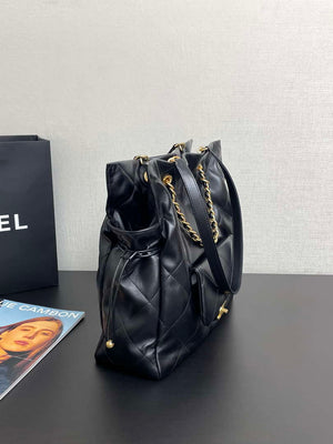 Chanel AS5315 Shopping Bag Shiny Lambskin & Gold-Tone Metal Black - Default Title - View 2