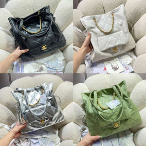Chanel AS5315 Shopping Bag Shiny Lambskin & Gold-Tone Metal Silver - Default Title - View 2