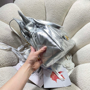 Chanel AS5315 Shopping Bag Shiny Lambskin & Gold-Tone Metal Silver - Default Title - View 4