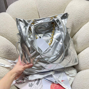 Chanel AS5315 Shopping Bag Shiny Lambskin & Gold-Tone Metal Silver - Default Title - View 5