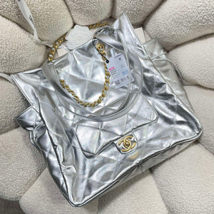 Chanel AS5315 Shopping Bag Shiny Lambskin & Gold-Tone Metal Silver - Default Title - View 6