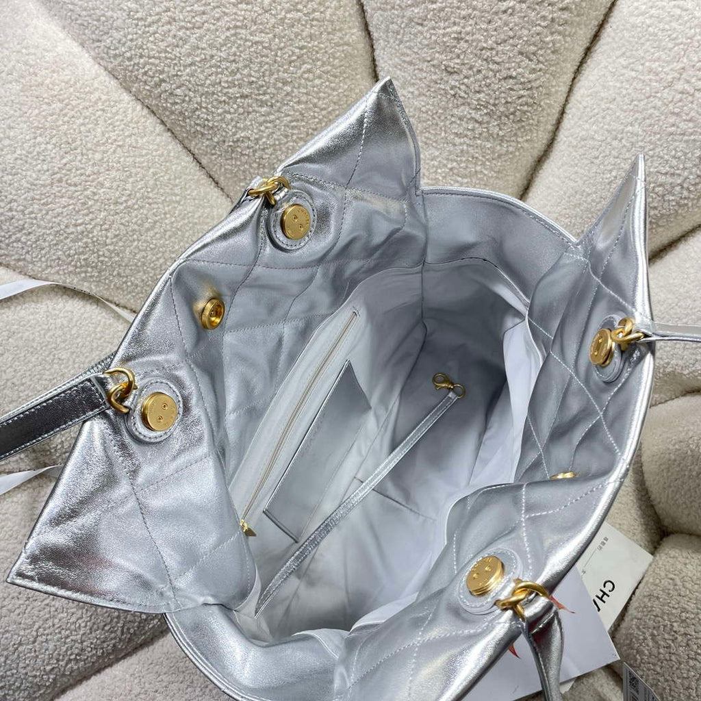 Chanel AS5315 Shopping Bag Shiny Lambskin & Gold-Tone Metal Silver