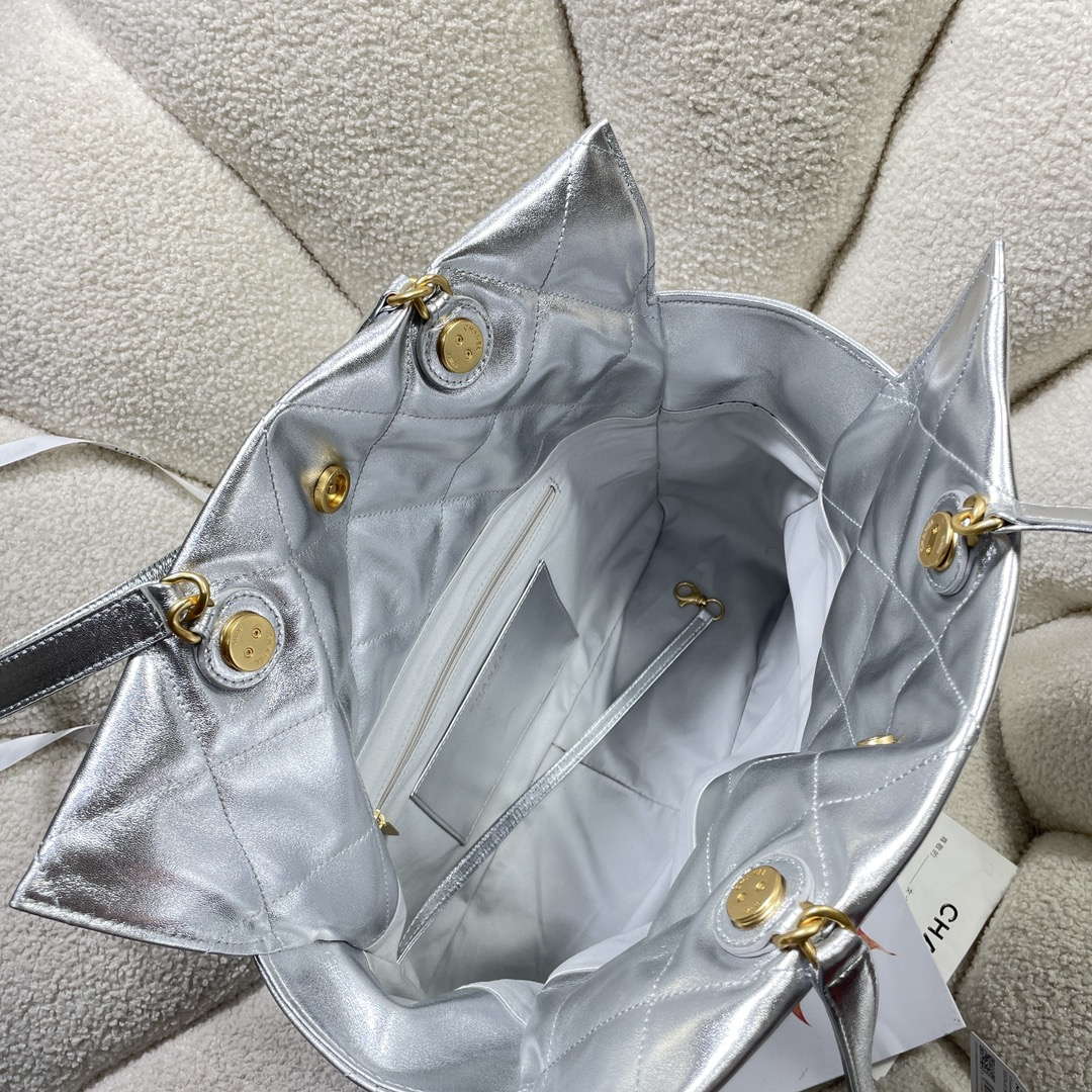 Chanel AS5315 Shopping Bag Shiny Lambskin & Gold-Tone Metal Silver - Default Title - View 8