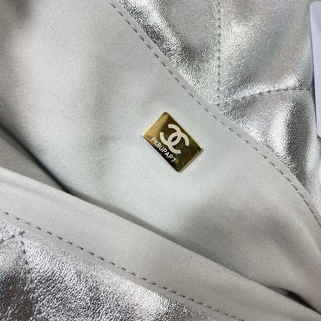 Chanel AS5315 Shopping Bag Shiny Lambskin & Gold-Tone Metal Silver