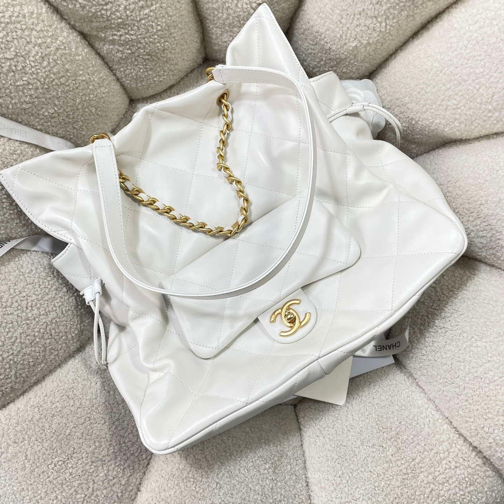 Chanel AS5315 Shopping Bag Shiny Lambskin & Gold-Tone Metal  White