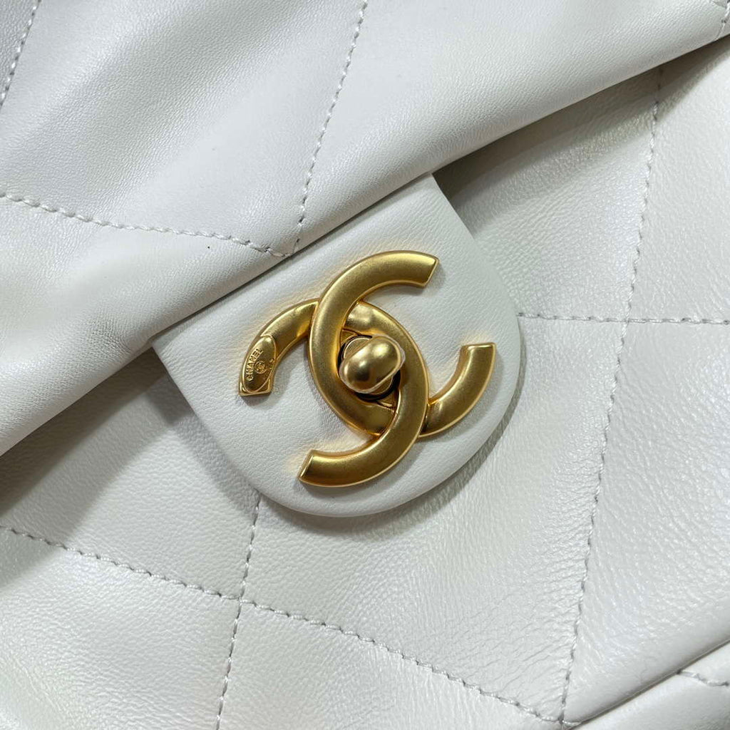 Chanel AS5315 Shopping Bag Shiny Lambskin & Gold-Tone Metal  White