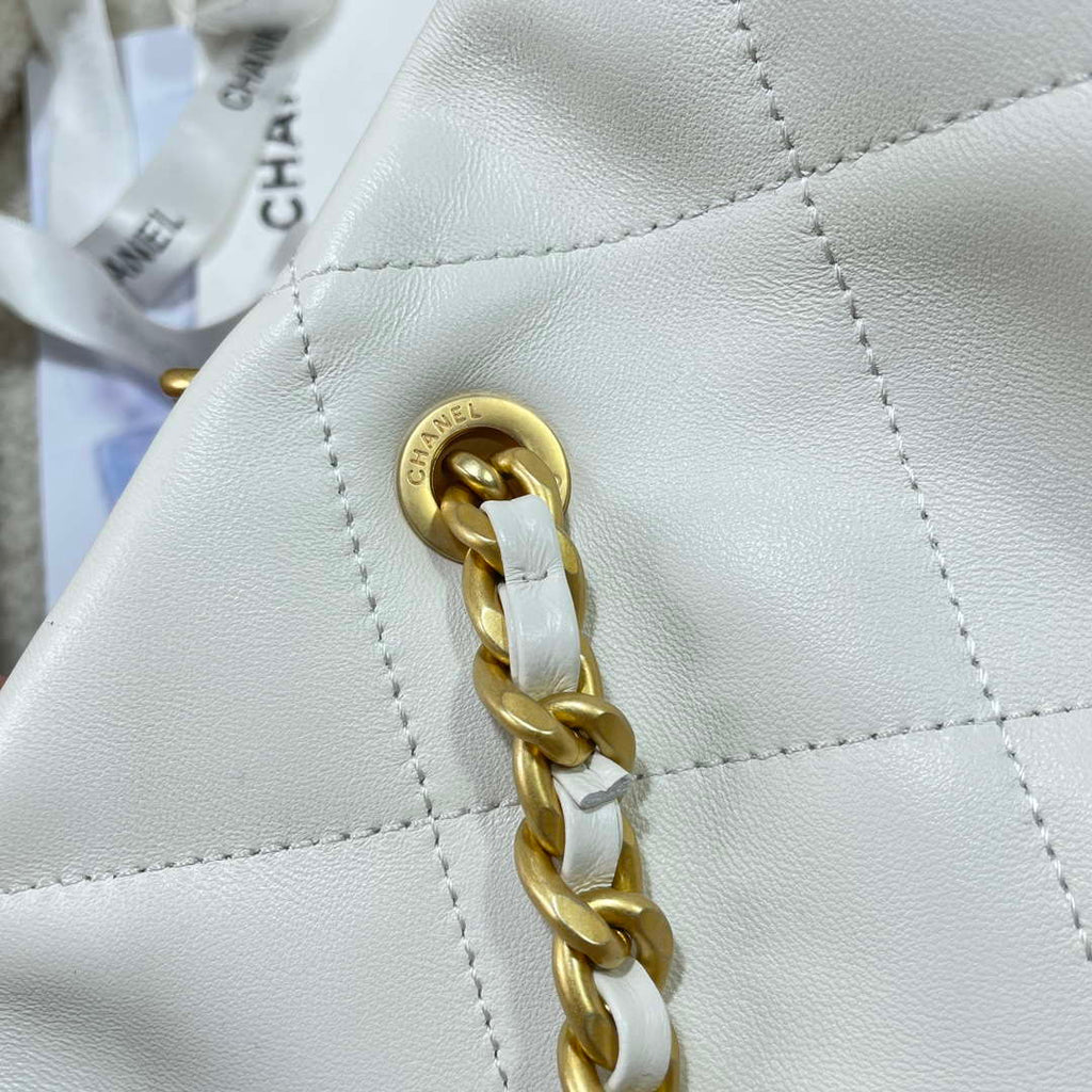 Chanel AS5315 Shopping Bag Shiny Lambskin & Gold-Tone Metal  White