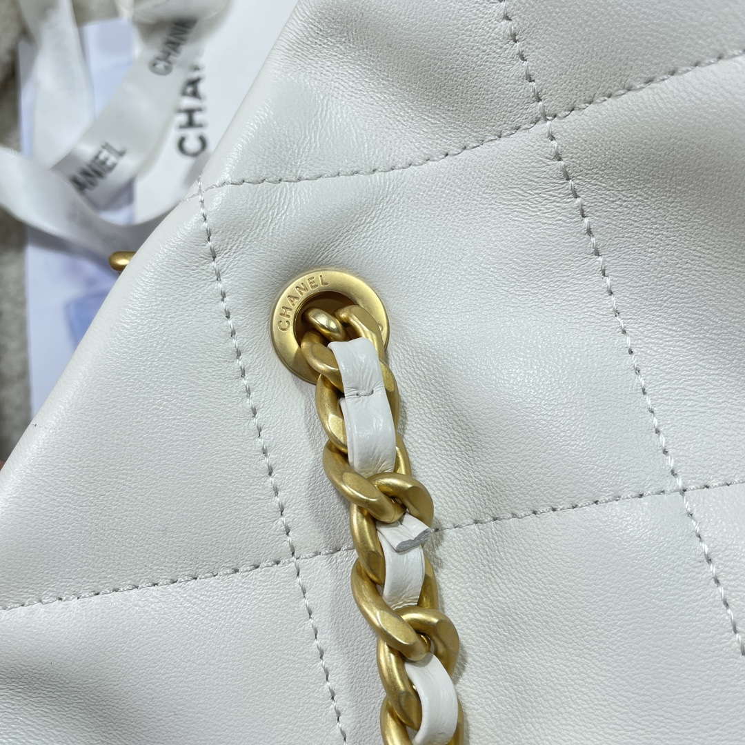 Chanel AS5315 Shopping Bag Shiny Lambskin & Gold-Tone Metal  White - Default Title - View 7