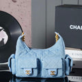 Chanel AS5339 Small Hobo Shiny Denim & Gold-Tone Metal Light blue - Default Title - View 1