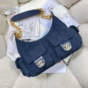 Chanel AS5339 Small Hobo Shiny Denim & Gold-Tone Metal Dark blue - Default Title - View 5