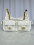 Chanel AS5339 Small Hobo Shiny Lambskin & Gold-Tone Metal White
