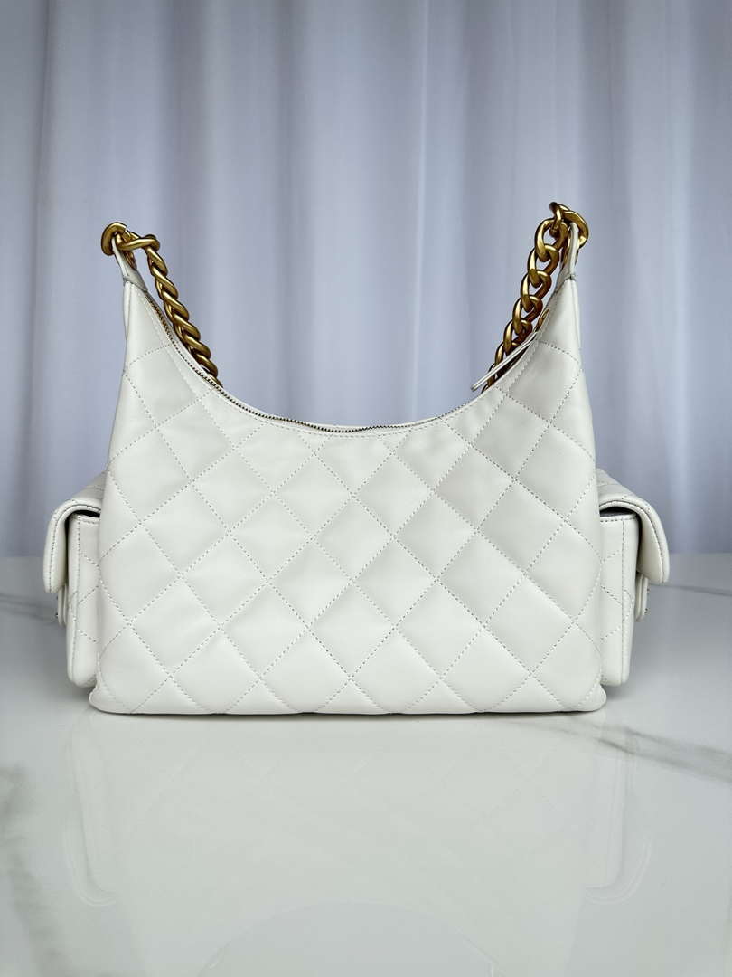 Chanel AS5339 Small Hobo Shiny Lambskin & Gold-Tone Metal White - Default Title - View 3