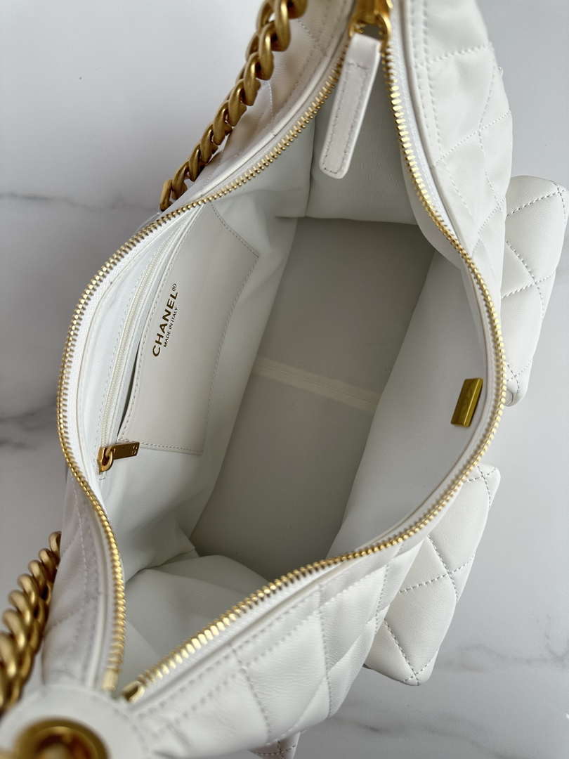 Chanel AS5339 Small Hobo Shiny Lambskin & Gold-Tone Metal White
