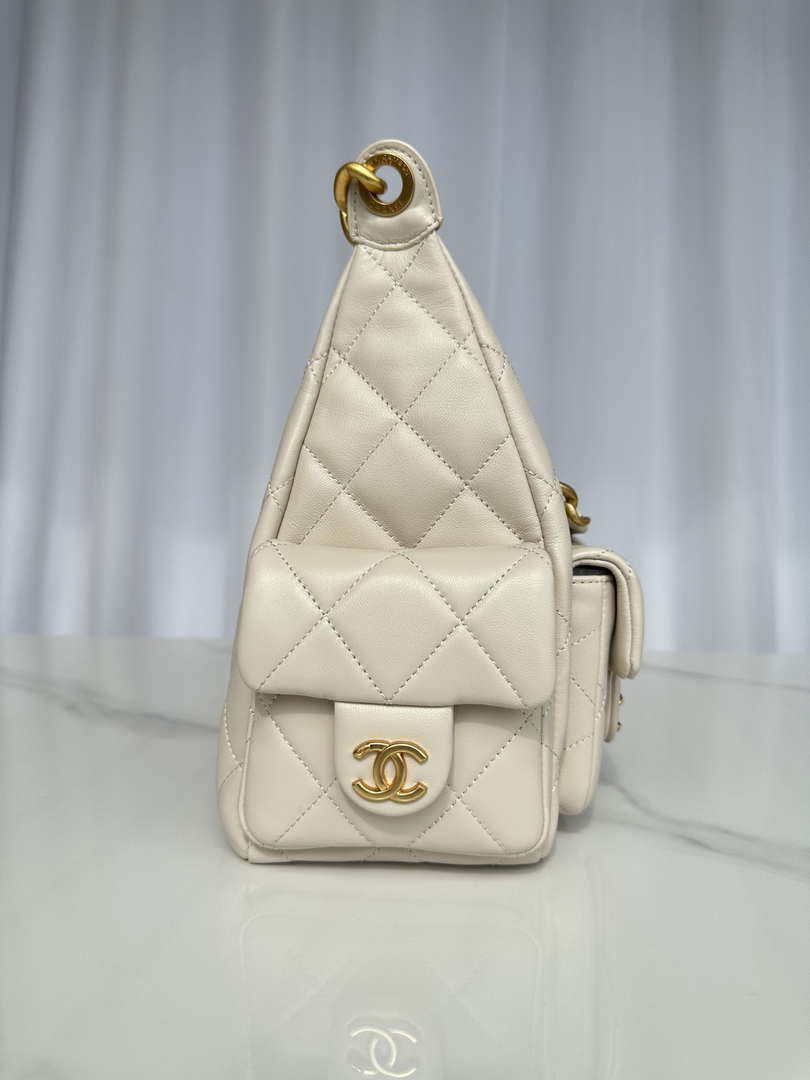 Chanel AS5339 Small Hobo Shiny Lambskin & Gold-Tone Metal Apricot