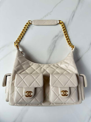 Chanel AS5339 Small Hobo Shiny Lambskin & Gold-Tone Metal Apricot - Default Title - View 7