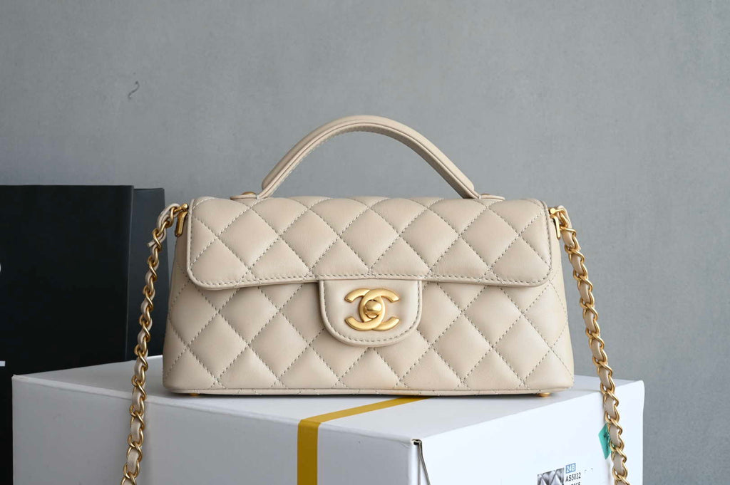 Chanel 25SS AS5354 Mini Flap Bag with Top Handle Lambskin Apricot