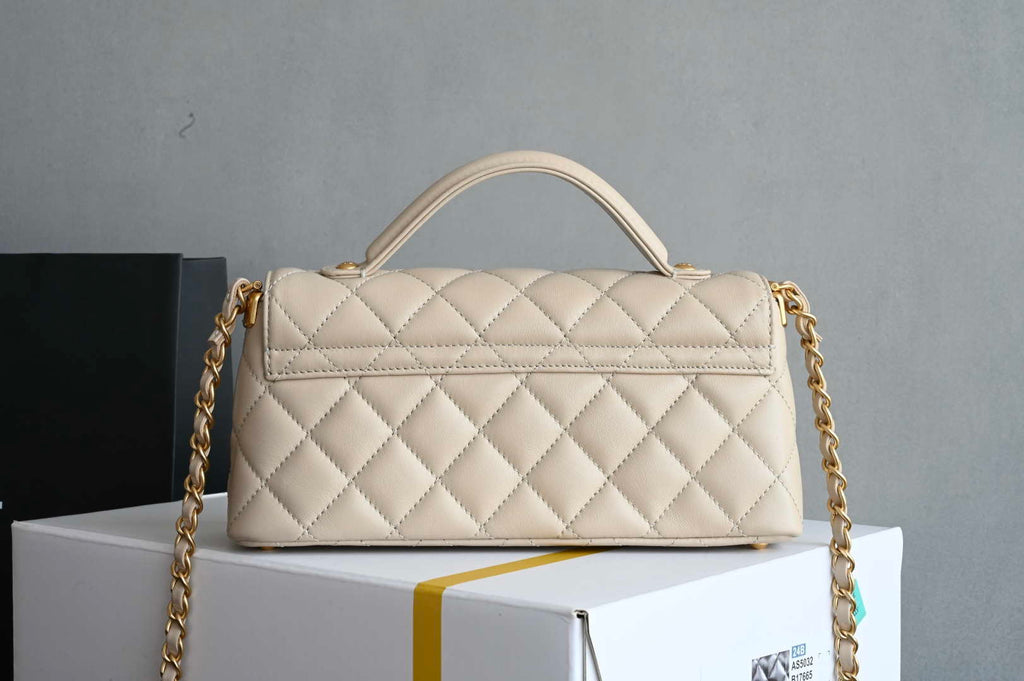 Chanel 25SS AS5354 Mini Flap Bag with Top Handle Lambskin Apricot