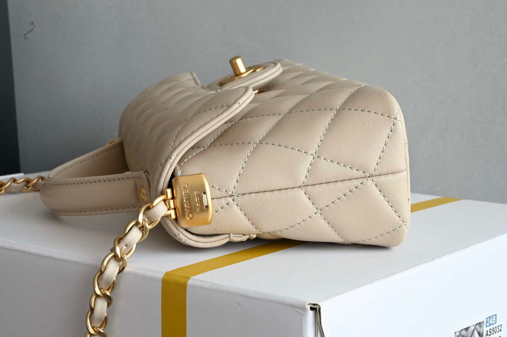 Chanel 25SS AS5354 Mini Flap Bag with Top Handle Lambskin Apricot