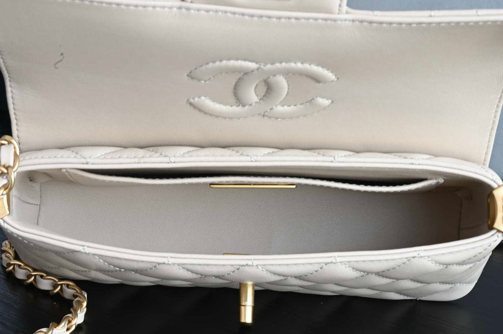 Chanel 25SS AS5354 Mini Flap Bag with Top Handle Lambskin Apricot