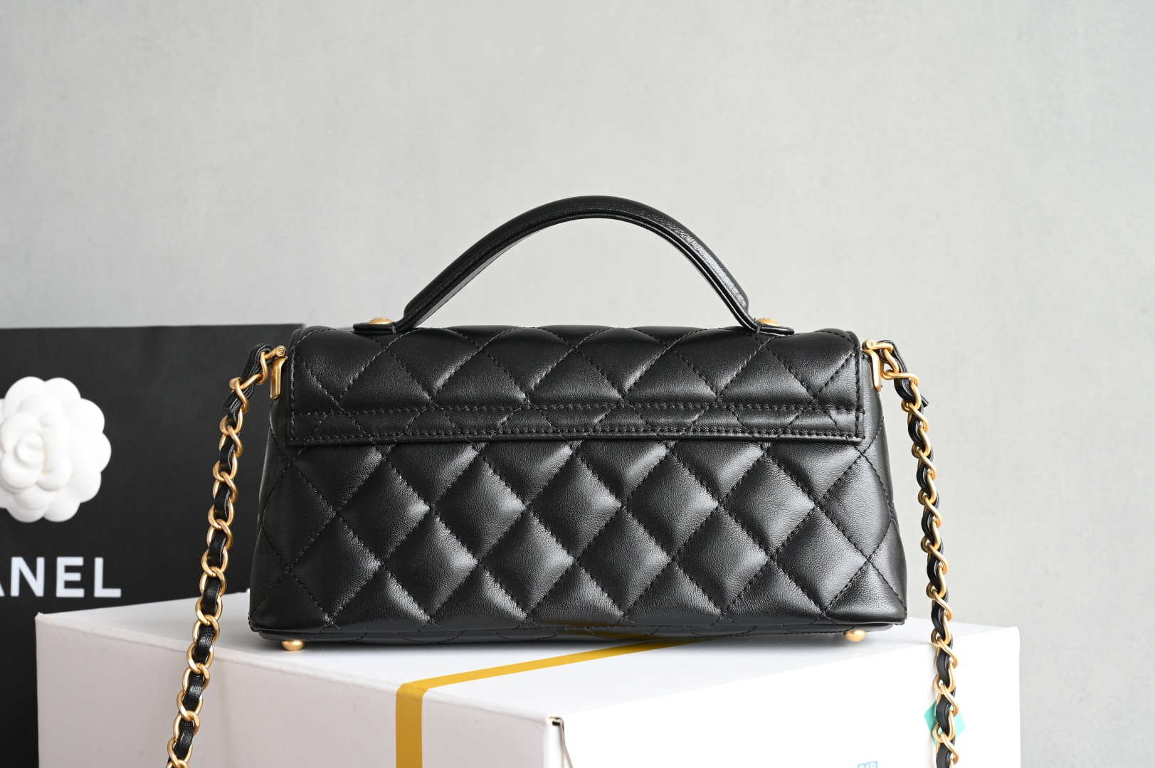 Chanel 25SS AS5354 Mini Flap Bag with Top Handle Lambskin Black