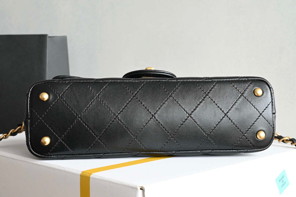 Chanel 25SS AS5354 Mini Flap Bag with Top Handle Lambskin Black