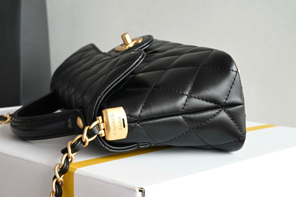 Chanel 25SS AS5354 Mini Flap Bag with Top Handle Lambskin Black