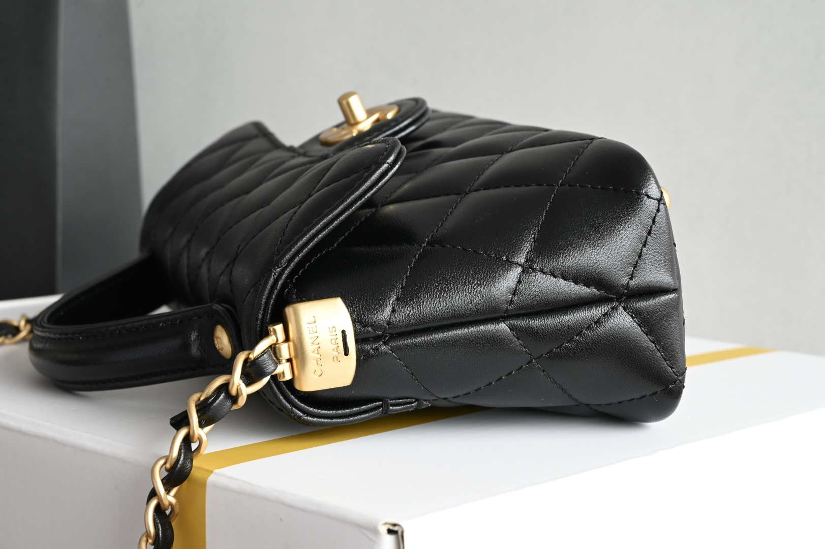 Chanel 25SS AS5354 Mini Flap Bag with Top Handle Lambskin Black - Default Title - View 4