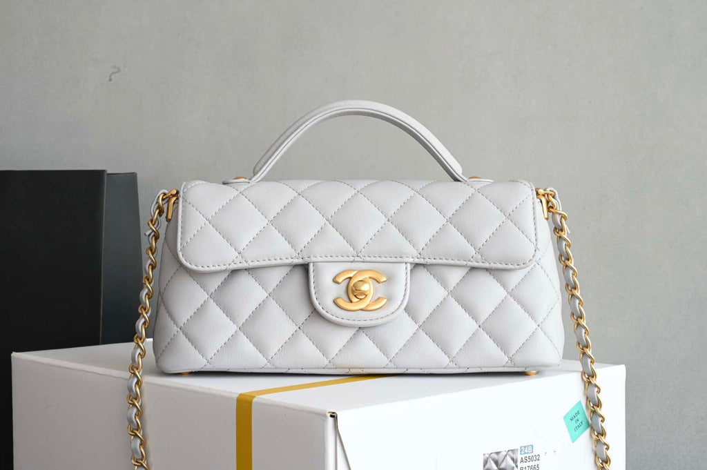 Chanel 25SS AS5354 Mini Flap Bag with Top Handle Lambskin Gray