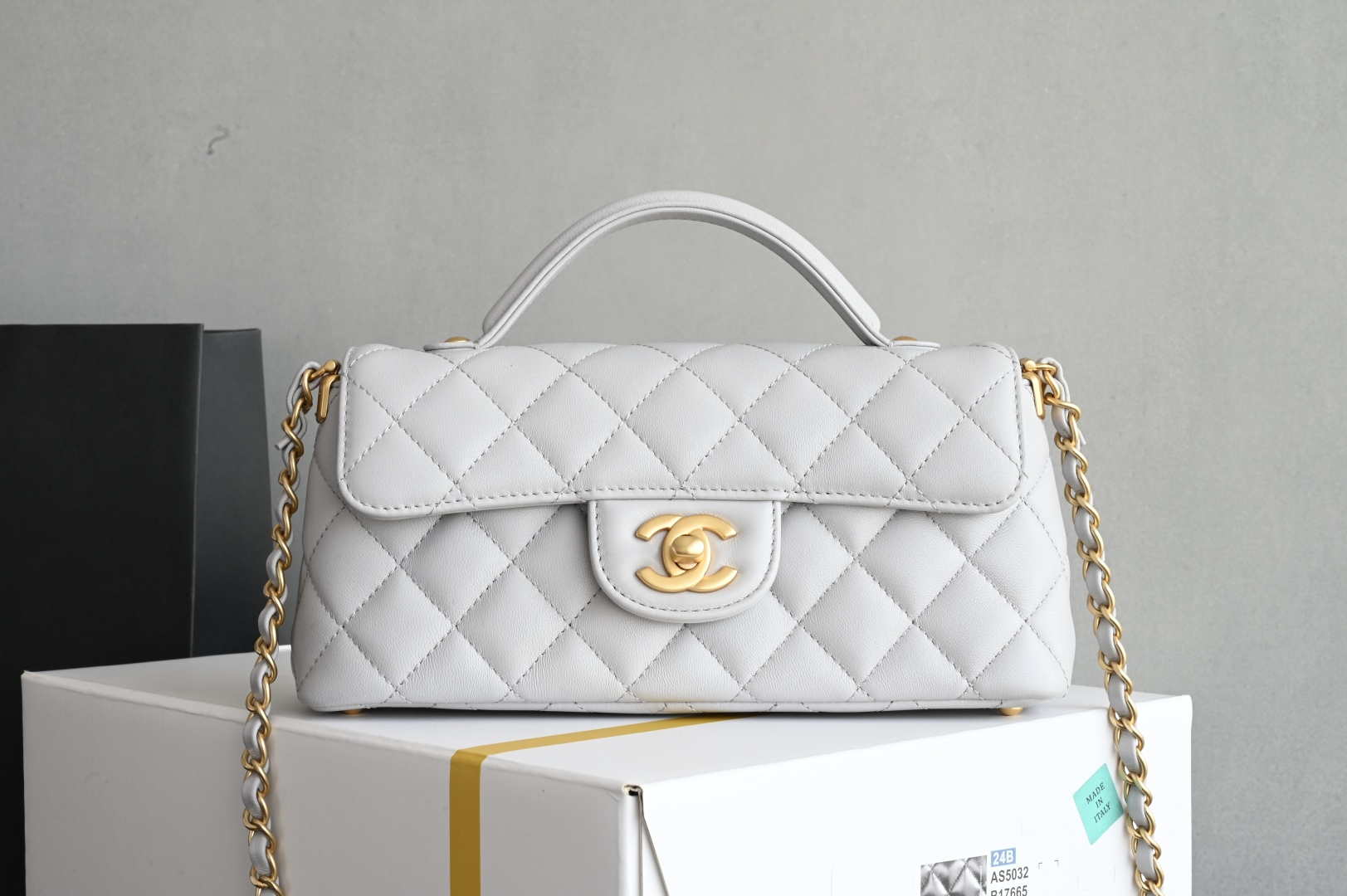 Chanel 25SS AS5354 Mini Flap Bag with Top Handle Lambskin Gray