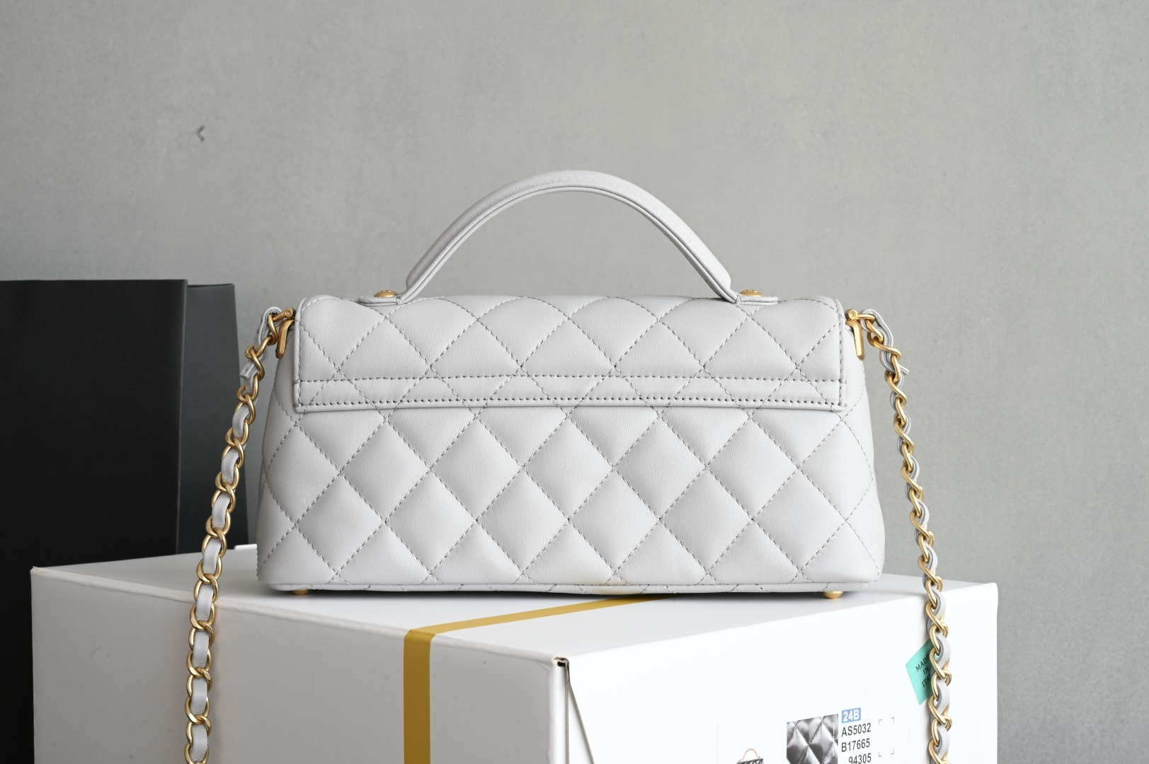Chanel 25SS AS5354 Mini Flap Bag with Top Handle Lambskin Gray