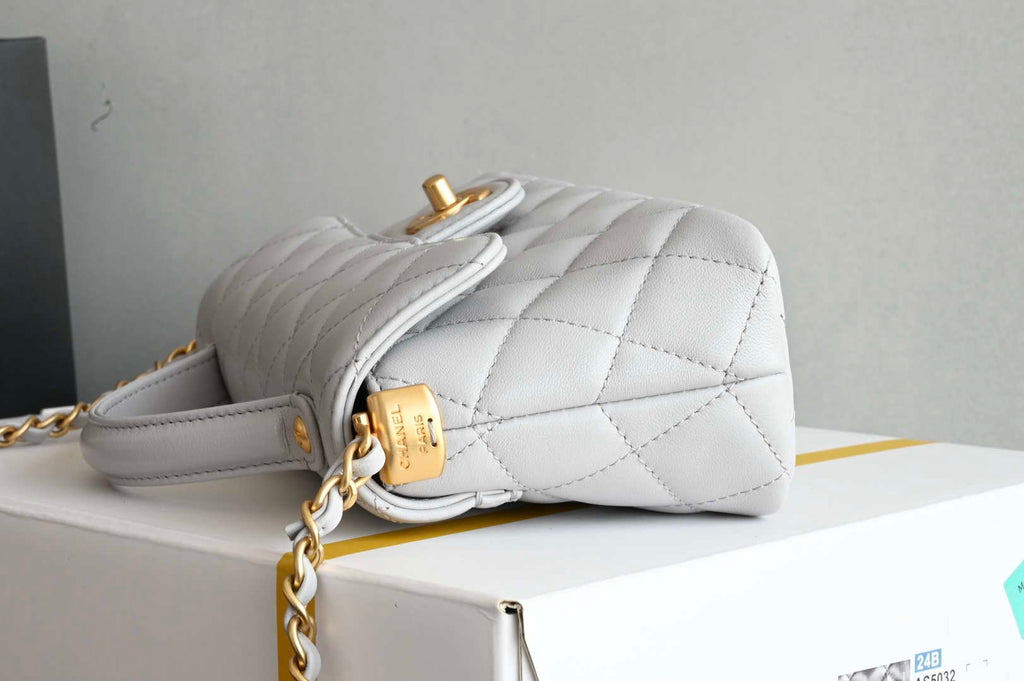 Chanel 25SS AS5354 Mini Flap Bag with Top Handle Lambskin Gray