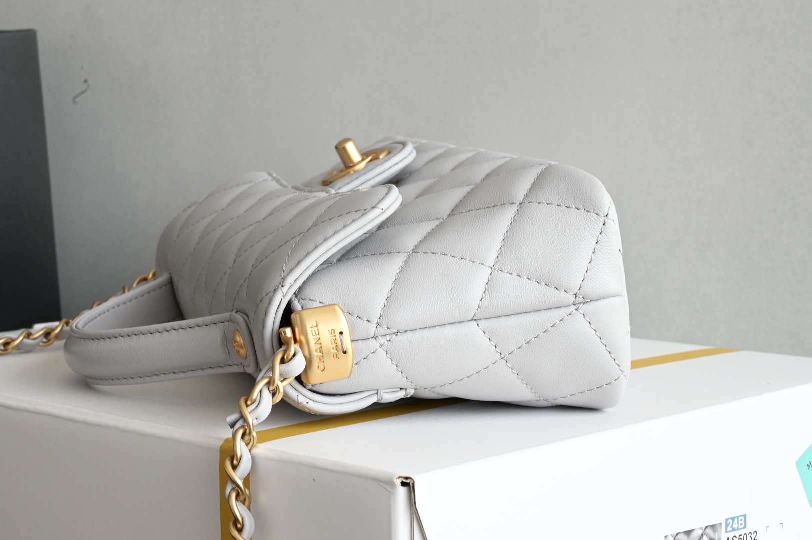 Chanel 25SS AS5354 Mini Flap Bag with Top Handle Lambskin Gray - Default Title - View 4