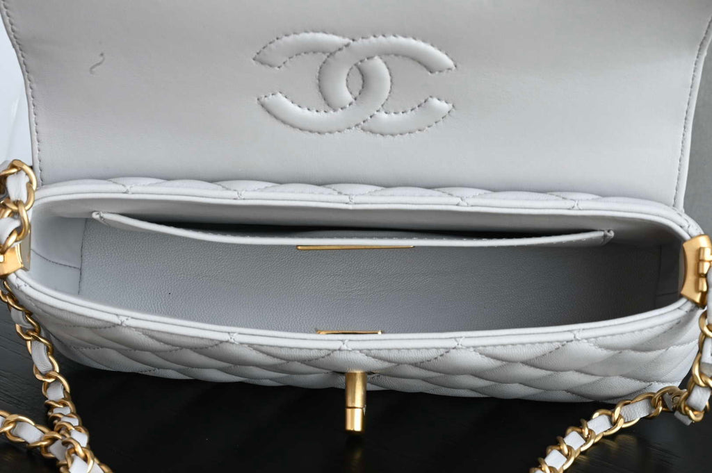 Chanel 25SS AS5354 Mini Flap Bag with Top Handle Lambskin Gray