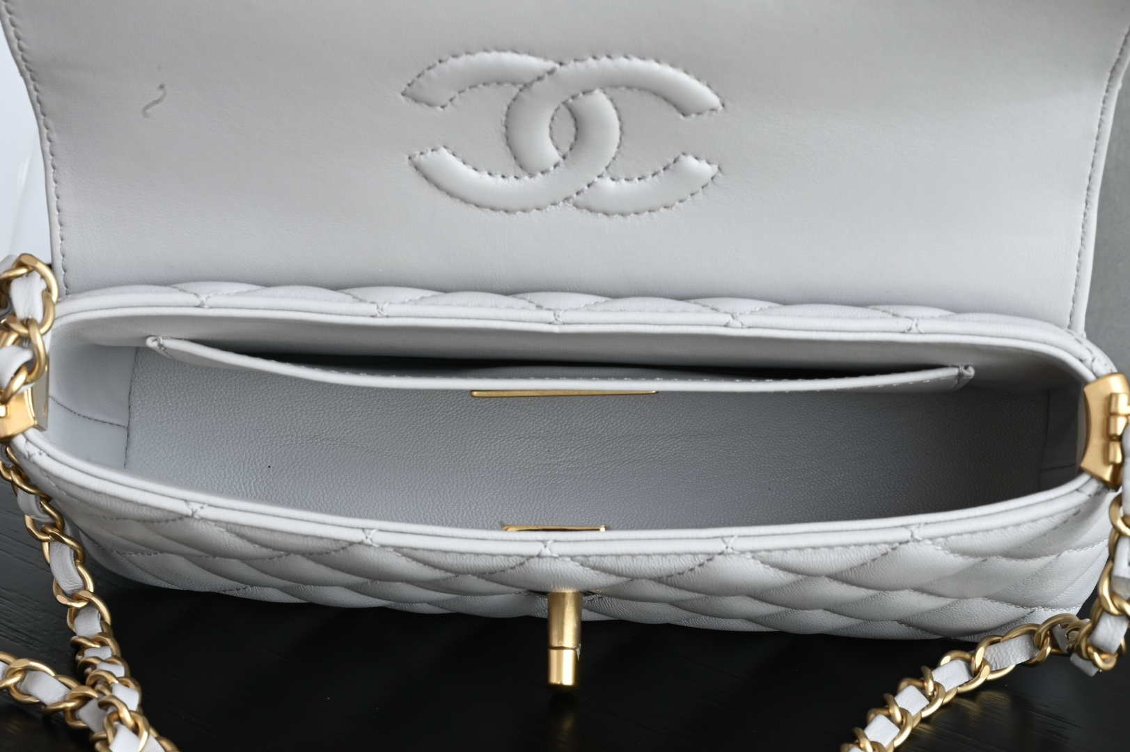 Chanel 25SS AS5354 Mini Flap Bag with Top Handle Lambskin Gray - Default Title - View 9