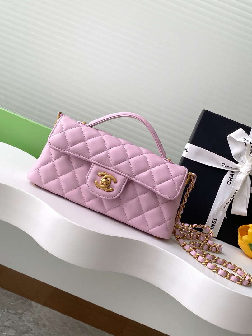 Chanel 25SS AS5354 Mini Flap Bag with Top Handle Lambskin Pink - Default Title - View 1