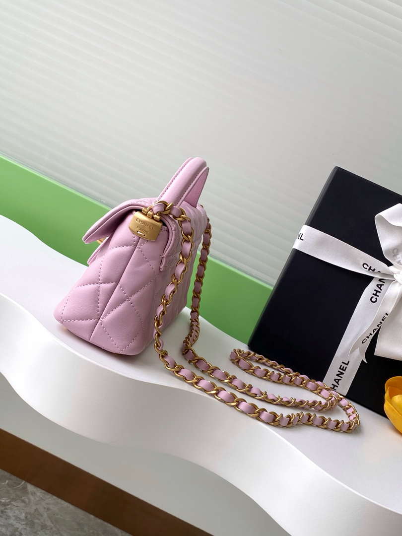 Chanel 25SS AS5354 Mini Flap Bag with Top Handle Lambskin Pink