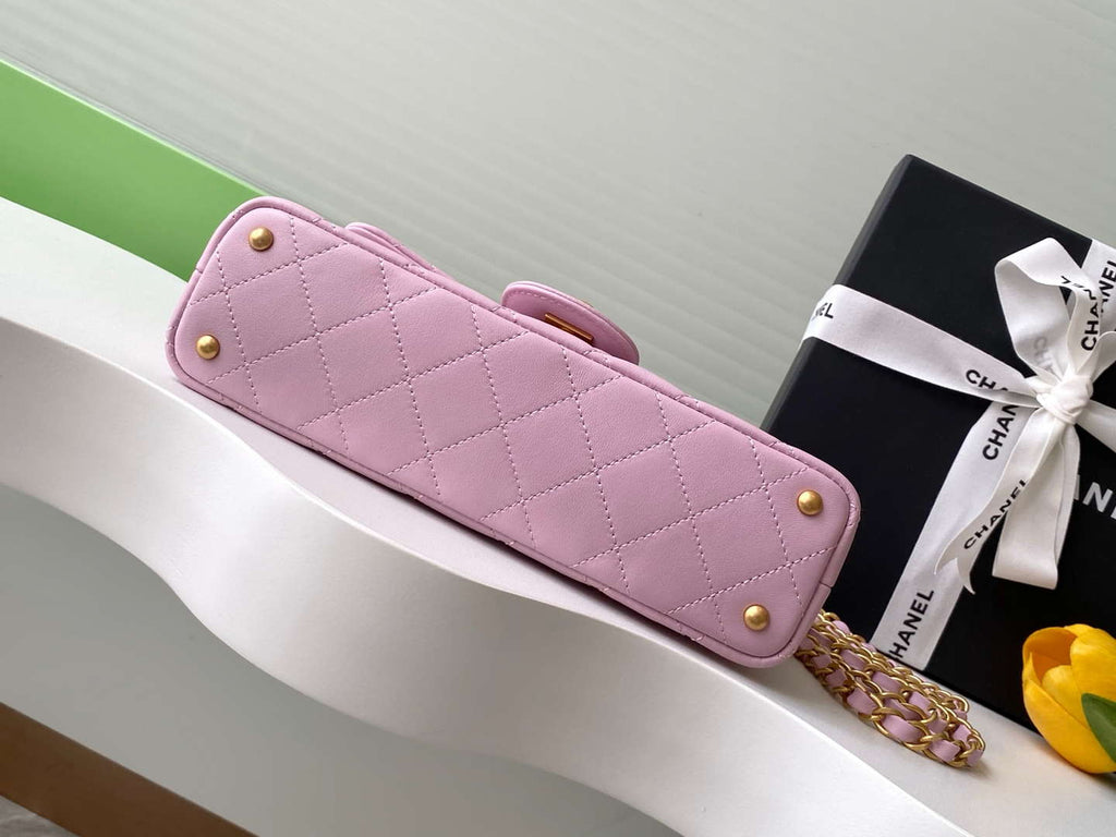 Chanel 25SS AS5354 Mini Flap Bag with Top Handle Lambskin Pink