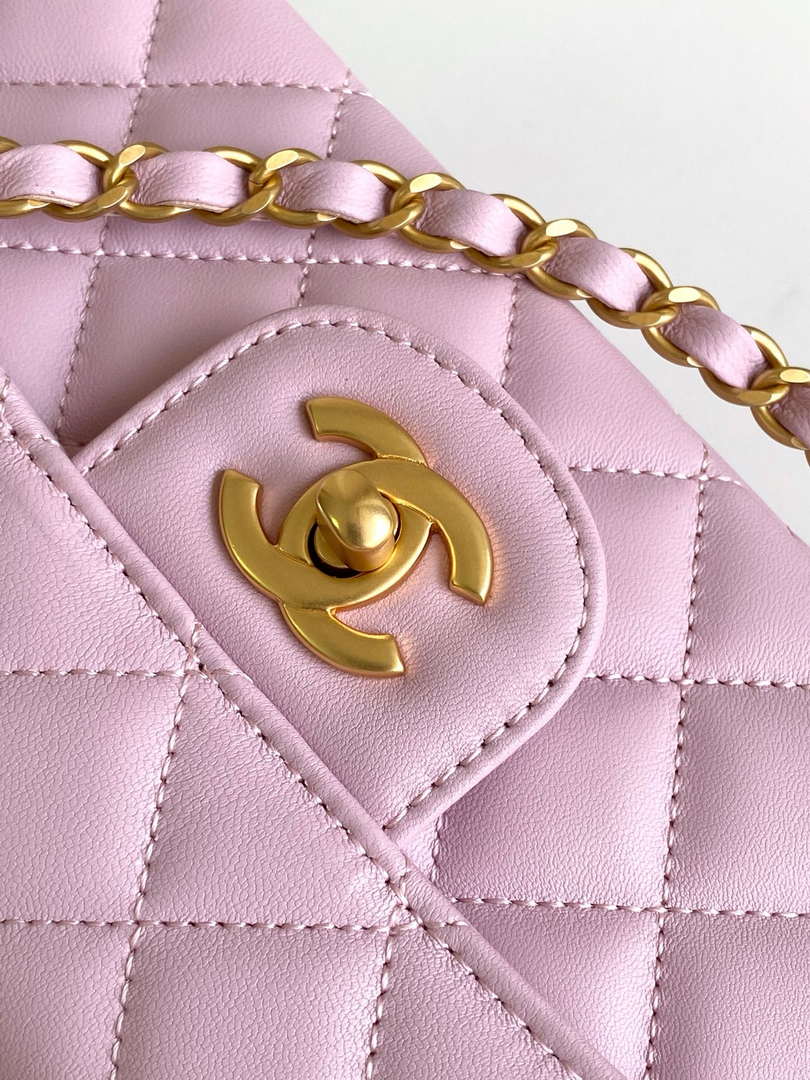 Chanel 25SS AS5354 Mini Flap Bag with Top Handle Lambskin Pink