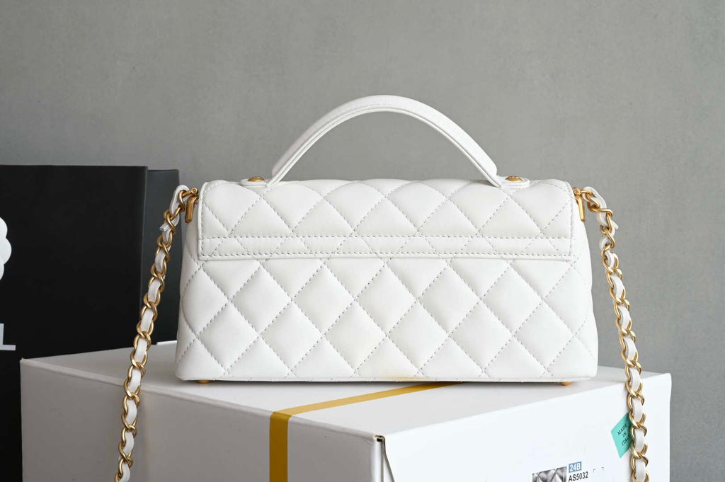 Chanel 25SS AS5354 Mini Flap Bag with Top Handle Lambskin White