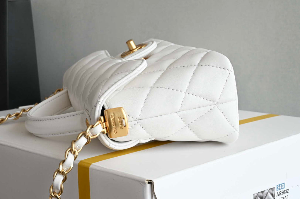 Chanel 25SS AS5354 Mini Flap Bag with Top Handle Lambskin White