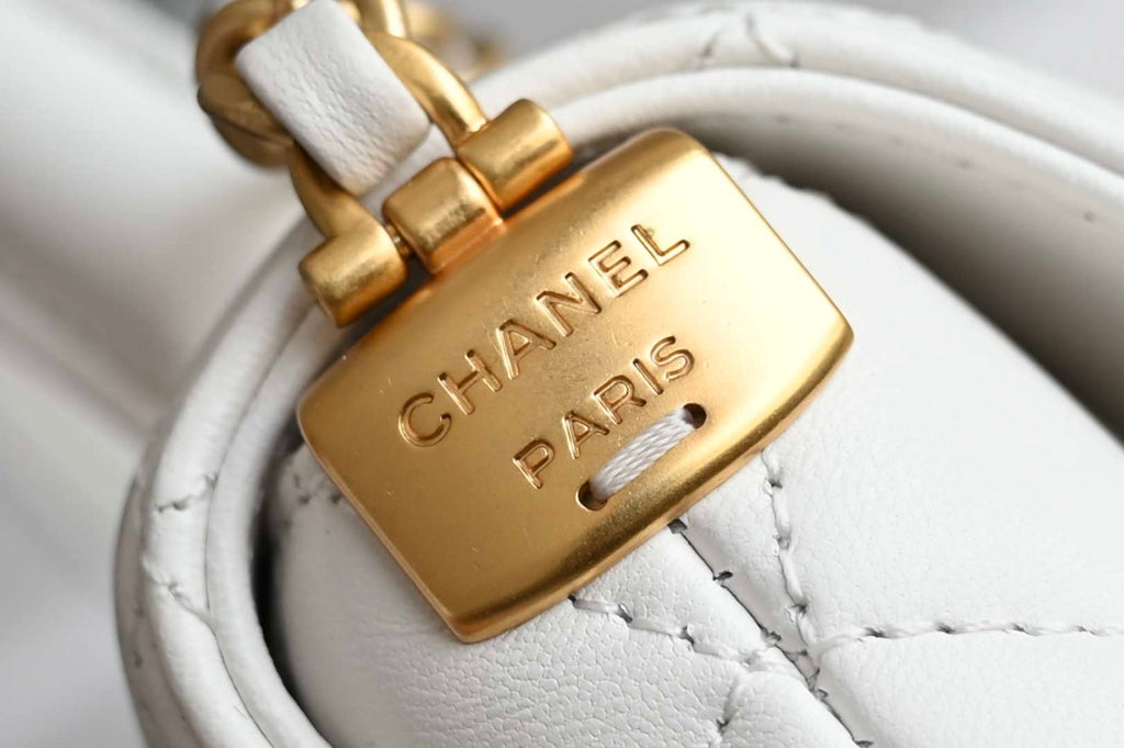 Chanel 25SS AS5354 Mini Flap Bag with Top Handle Lambskin White