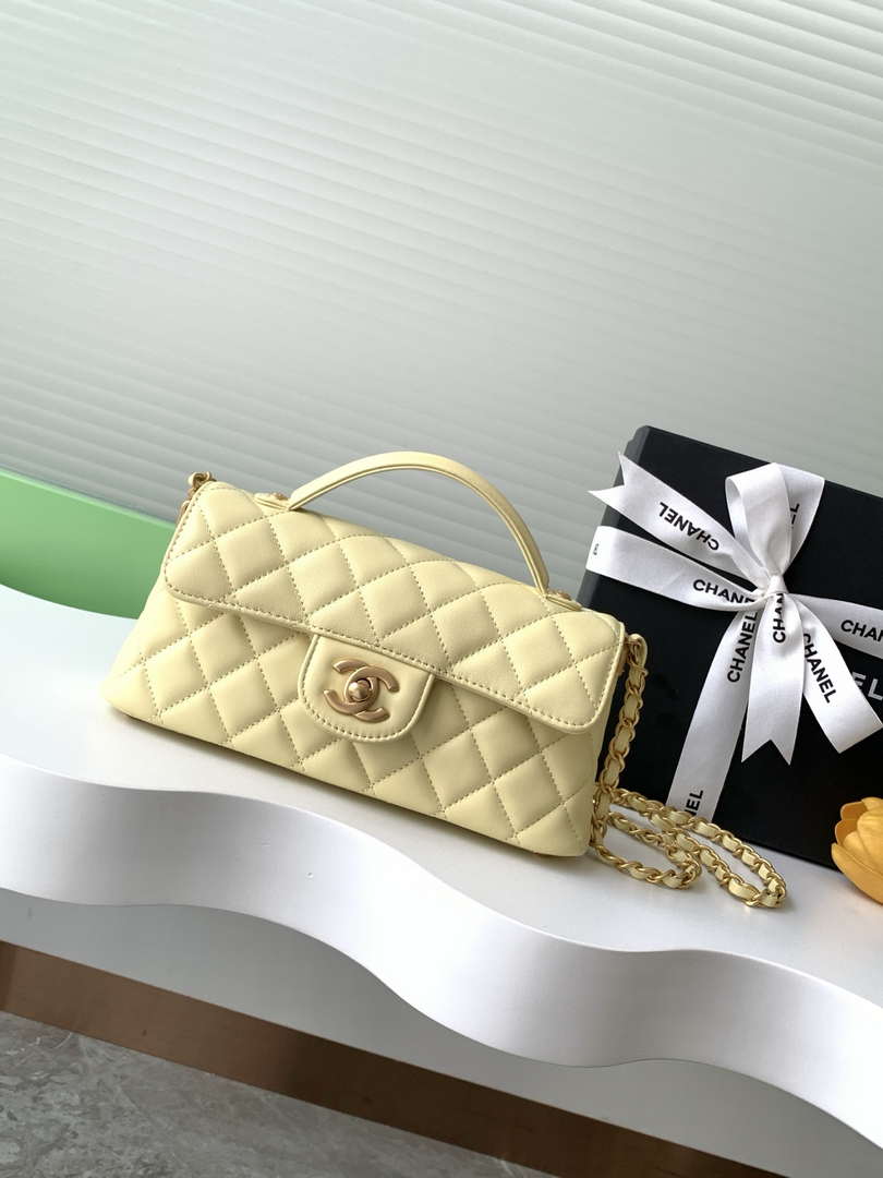 Chanel 25SS AS5354 Mini Flap Bag with Top Handle Lambskin Yellow - Default Title - View 1