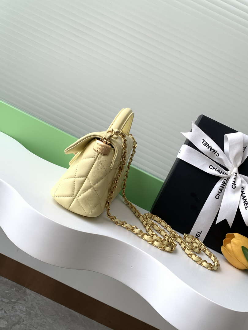 Chanel 25SS AS5354 Mini Flap Bag with Top Handle Lambskin Yellow