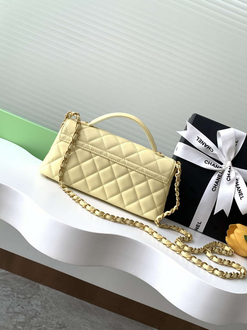 Chanel 25SS AS5354 Mini Flap Bag with Top Handle Lambskin Yellow