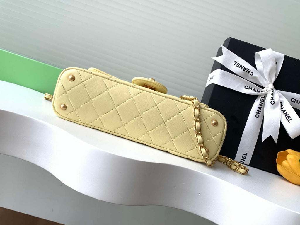 Chanel 25SS AS5354 Mini Flap Bag with Top Handle Lambskin Yellow