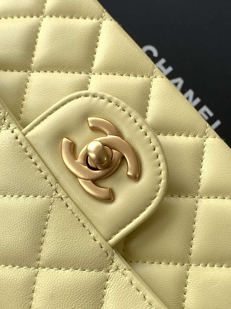 Chanel 25SS AS5354 Mini Flap Bag with Top Handle Lambskin Yellow