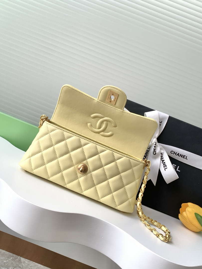 Chanel 25SS AS5354 Mini Flap Bag with Top Handle Lambskin Yellow - Default Title - View 6