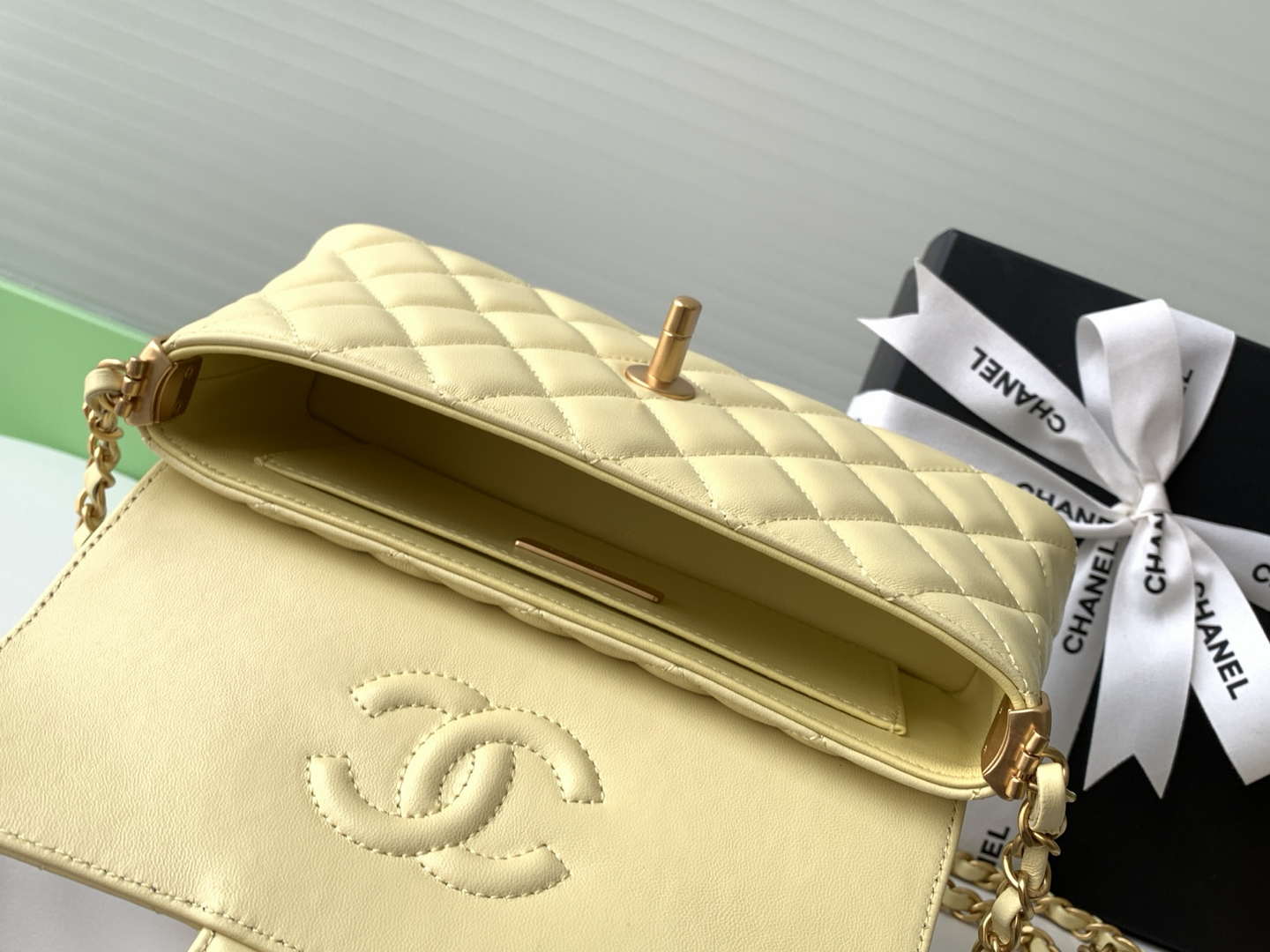 Chanel 25SS AS5354 Mini Flap Bag with Top Handle Lambskin Yellow