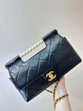 Chanel AS5390 25P Limited Edition Pearl Handle Flap Bag Black Lambskin