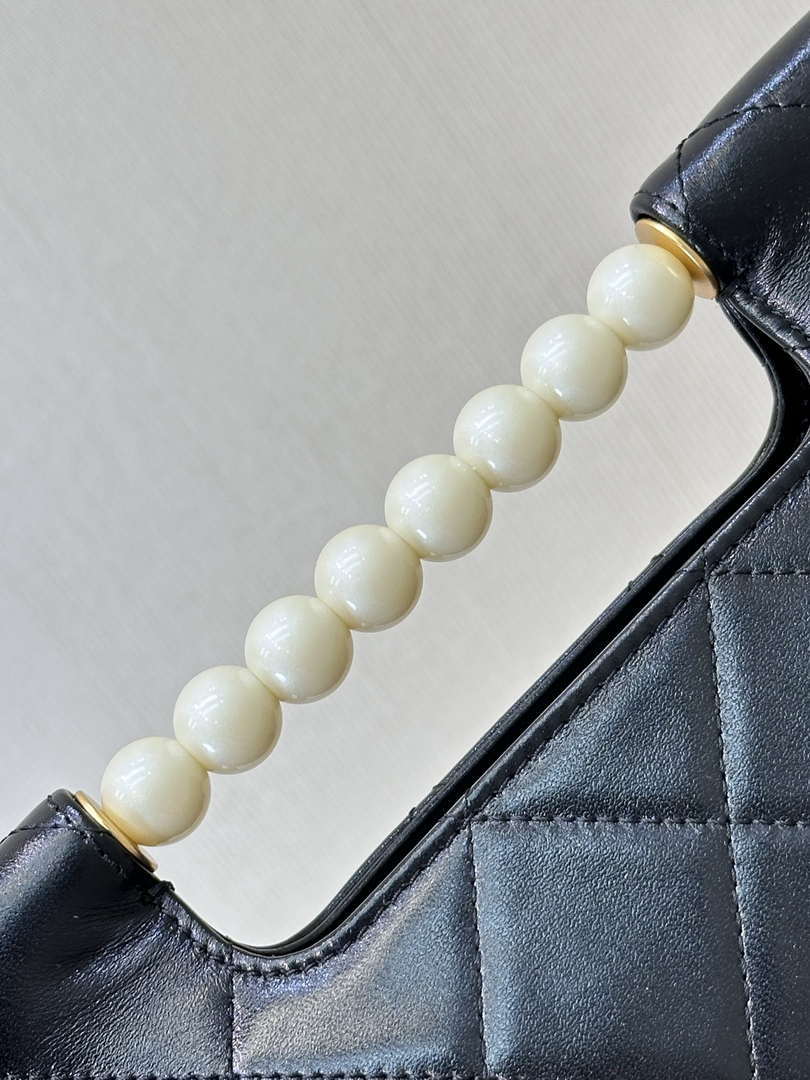 Chanel AS5390 25P Limited Edition Pearl Handle Flap Bag Black Lambskin
